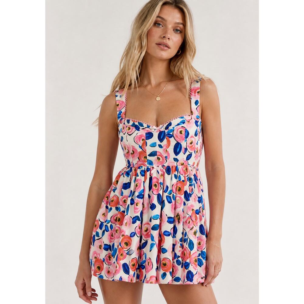 For Love & Lemons NWT Gianna Pink Floral Corset Mini Dress sz Small